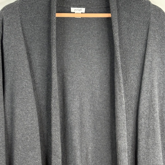 J Jill Cardigan L Cashmere Blend Pockets Charcoal Open Front Minimalist Classic - Picture 2 of 10